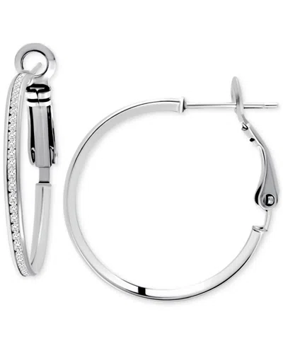 Giani Bernini Cubic Zirconia Channel Set Narrow Medium Hoop Earrings In Sterling Silver, 1.2", Macy's Exclusive