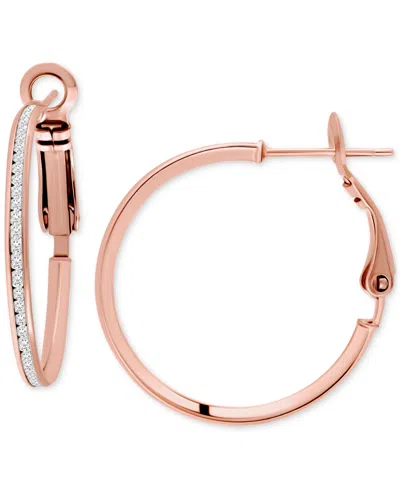 Giani Bernini Cubic Zirconia Channel Set Narrow Medium Hoop Earrings In Sterling Silver, 1.2", Macy's Exclusive In Gold