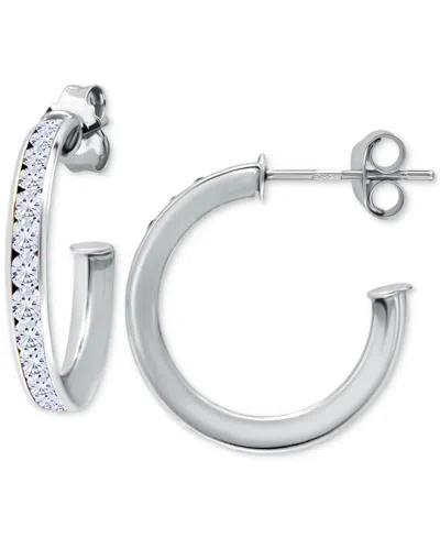 Giani Bernini Cubic Zirconia Channel Set Small Hoop Earrings In Sterling Silver, 0.79", Macy's Exclusive