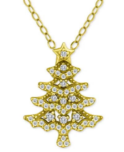 Giani Bernini Cubic Zirconia Christmas Tree Pendant Necklace, 16" + 2" Extender, Created For Macy's In Gold