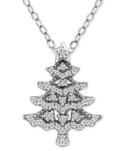 Giani Bernini Cubic Zirconia Christmas Tree Pendant Necklace, 16" + 2" Extender, Created For Macy's In Sterling Silver