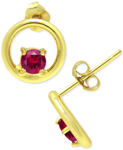 Giani Bernini Cubic Zirconia Circle Stud Earrings, Created For Macy's In Red,gold Over Silver