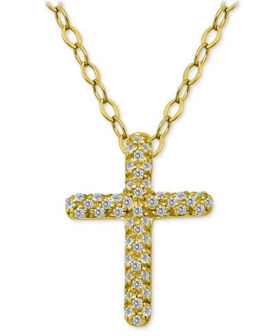 Giani Bernini Cubic Zirconia Cross Pendant Necklace, 16" + 2" Extender, Exclusively At Macy's In Yellow