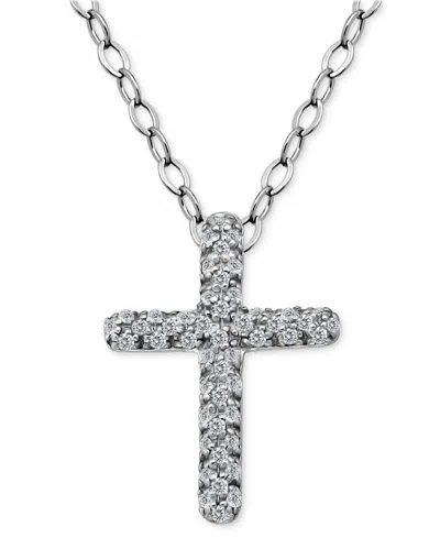 Giani Bernini Cubic Zirconia Cross Pendant Necklace, 16" + 2" Extender, Exclusively At Macy's In Silver