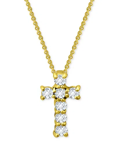 Giani Bernini Cubic Zirconia Cross Pendant Necklace, 16" + 2" Extender, Exclusively At Macy's In Gold