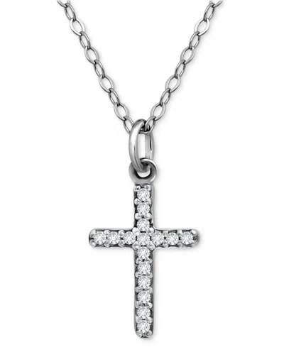 Giani Bernini Cubic Zirconia Cross Pendant Necklace, 16" + 2" Extender, Exclusively At Macy's In Silver