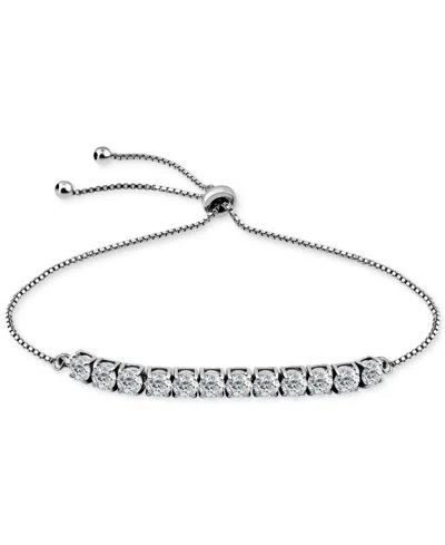 Giani Bernini Cubic Zirconia Curved Bar Bolo Bracelet, Created For Macy's In Sterling Silver