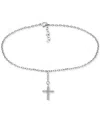 Giani Bernini Cubic Zirconia Dangle Cross Ankle Bracelet In Sterling Silver, Created For Macy's In Silver