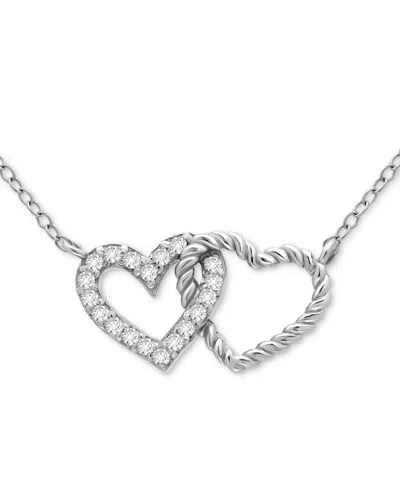 Giani Bernini Cubic Zirconia Double Heart Necklace (1/4 Ct. T.w.) In Sterling Silver, 16" + 2" Extender In Metallic