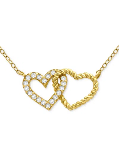 Giani Bernini Cubic Zirconia Double Heart Necklace (1/4 Ct. T.w.) In Sterling Silver, 16" + 2" Extender In Gold