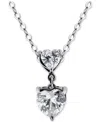 Giani Bernini Cubic Zirconia Double Heart Pendant Necklace, 16" + 2" Extender, Exclusively At Macy's In Silver