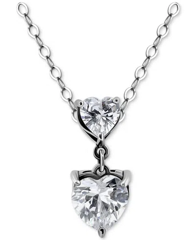 Giani Bernini Cubic Zirconia Double Heart Pendant Necklace, 16" + 2" Extender, Exclusively At Macy's In Metallic
