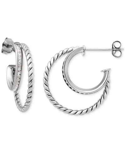 Giani Bernini Cubic Zirconia Double Small Hoop Earrings, 0.75", Created For Macy's In Silver