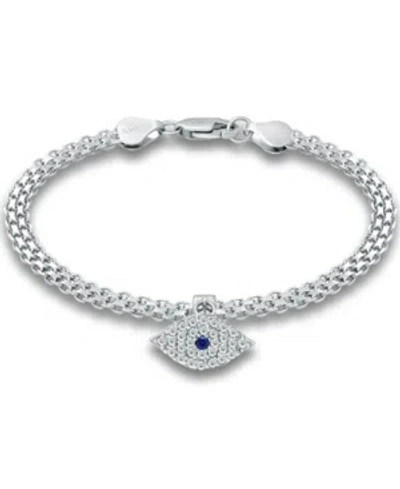 Giani Bernini Cubic Zirconia Evil Eye Charm Bismark Chain Bracelet, Created For Macy's In White