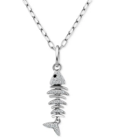Giani Bernini Cubic Zirconia Fishbone Pendant Necklace, 16" + 2" Extender, Exclusively At Macy's In Silver