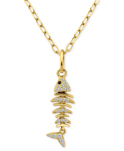 Giani Bernini Cubic Zirconia Fishbone Pendant Necklace, 16" + 2" Extender, Exclusively At Macy's In Gold