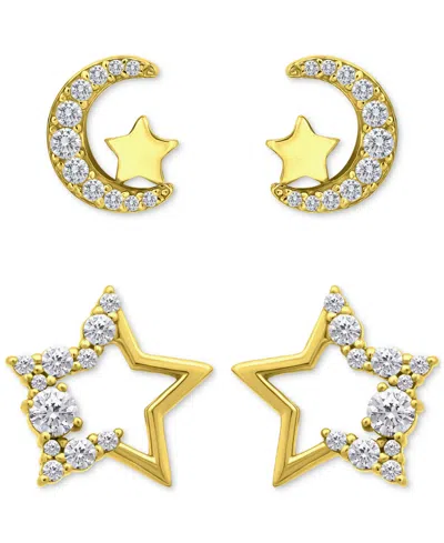 Giani Bernini Cubic Zirconia Half Moon & Star 2-pc. Set Stud Earrings (1-3/8 Ct. T.w.) In 18k Gold Over Sterling S