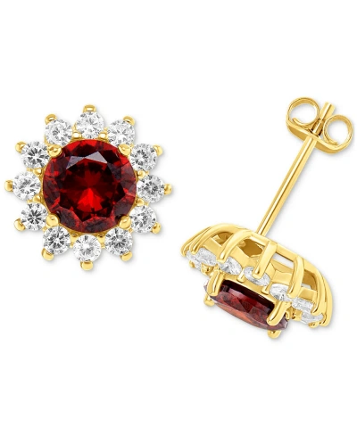 Giani Bernini Cubic Zirconia Halo Stud Earrings In 18k Gold-plated Sterling Silver, Created For Macy's In Red