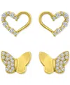 Giani Bernini Cubic Zirconia Heart & Butterfly 2-pc. Set Stud Earrings (1 Ct. T.w.) In 18k Gold Over Sterling Silv In Sterling Silver