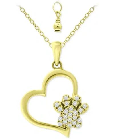 Giani Bernini Cubic Zirconia Heart & Paw 18" Pendant Necklace, Created For Macy's In Gold