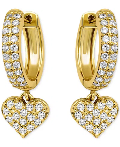 Giani Bernini Cubic Zirconia Heart Charm Hoop Earrings (1-1/20 Ct. T.w.), Exclusively At Macy's In Gold