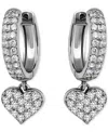 Giani Bernini Cubic Zirconia Heart Charm Hoop Earrings (1-1/20 Ct. T.w.), Exclusively At Macy's In Silver