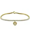 Giani Bernini Cubic Zirconia Heart Charm Tennis Bracelet In 18k Gold-plated Sterling Silver, Created For Macy's In Gold