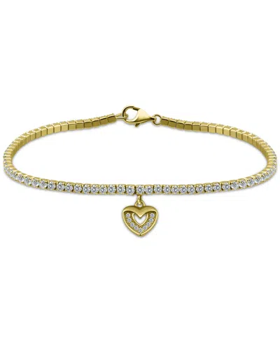 Giani Bernini Cubic Zirconia Heart Charm Tennis Bracelet In 18k Gold-plated Sterling Silver, Created For Macy's