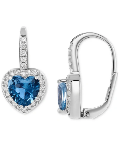 Giani Bernini Cubic Zirconia Heart Halo Leverback Earrings In Sterling Silver, Created For Macy's In Blue