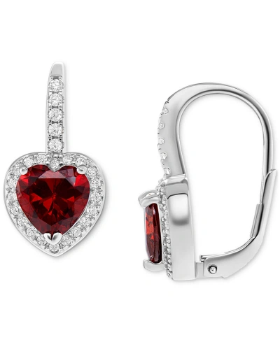 Giani Bernini Cubic Zirconia Heart Halo Leverback Earrings In Sterling Silver, Created For Macy's In Red