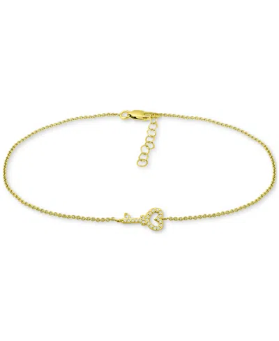 Giani Bernini Cubic Zirconia Heart Key Ankle Bracelet, Created For Macy's In Gold