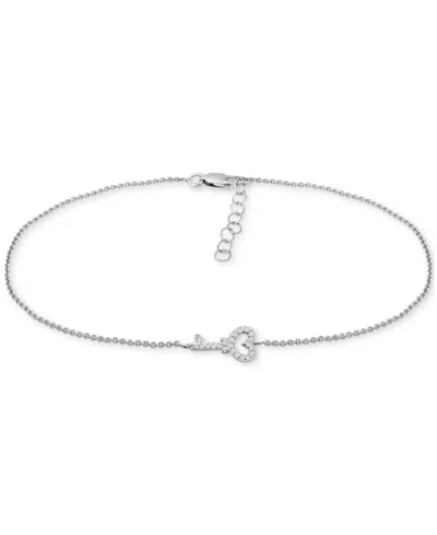 Giani Bernini Cubic Zirconia Heart Key Ankle Bracelet, Created For Macy's In Silver