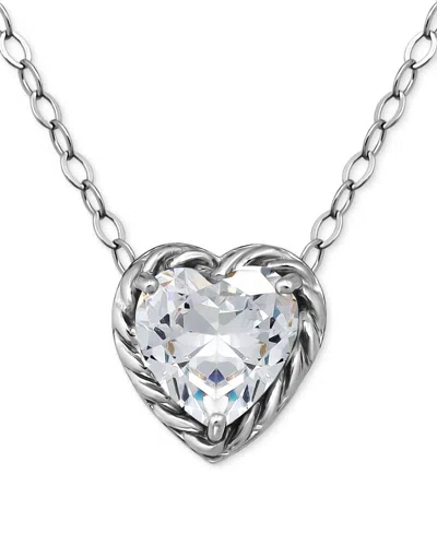 Giani Bernini Cubic Zirconia Heart Pendant Necklace, 16" + 2" Extender, Exclusively At Macy's In Silver