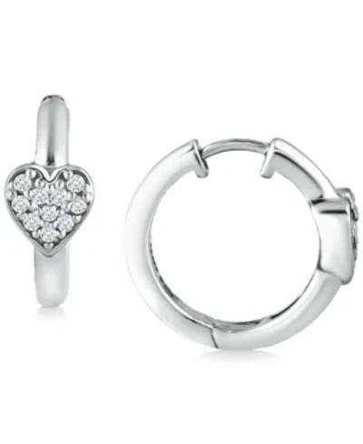 Giani Bernini Cubic Zirconia Heart Small Hoop Earrings, 0.63", Created For Macy's In White