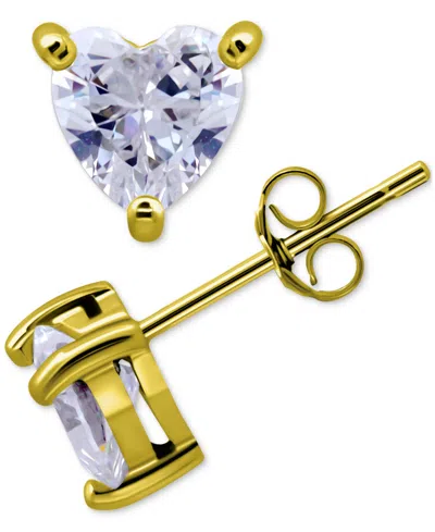 Giani Bernini Cubic Zirconia Heart Solitaire Stud Earrings, Created For Macy's In Gold
