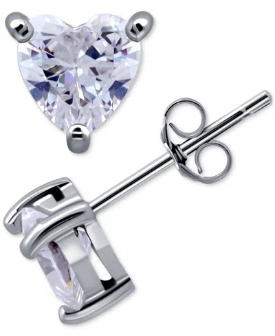 Giani Bernini Cubic Zirconia Heart Solitaire Stud Earrings, Created For Macy's In Silver