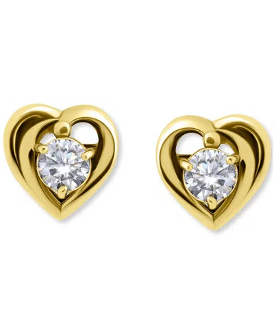 Giani Bernini Cubic Zirconia Heart Solitaire Stud Earrings In Sterling Silver, Created For Macy's In Gold
