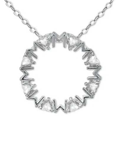 Giani Bernini Cubic Zirconia Heart Stones "mom" Circle Pendant Necklace In Sterling Silver, 16" + 2" Extender, Cre