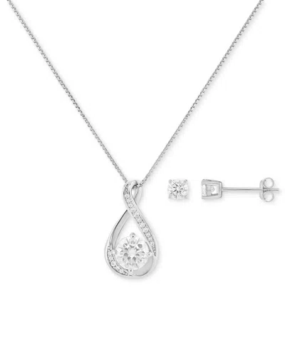 Giani Bernini Cubic Zirconia Infinity Pendant Necklace & Solitaire Stud Earrings In Sterling Silver, Exclusively A In Metallic