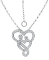 Giani Bernini Cubic Zirconia Intertwined Mom & Child Heart Pendant Necklace In Sterling Silver, 16" + 2" Extender, In Silver