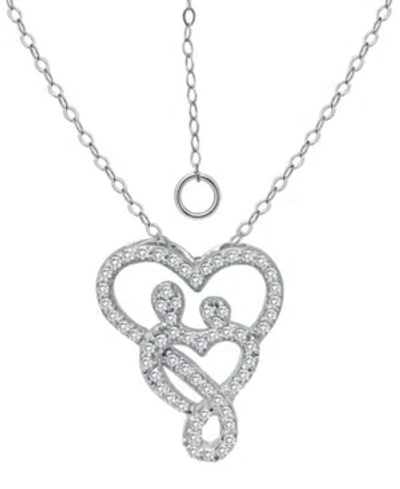 Giani Bernini Cubic Zirconia Intertwined Mom & Child Heart Pendant Necklace In Sterling Silver, 16" + 2" Extender,
