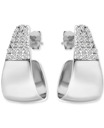 Giani Bernini Cubic Zirconia J-shaped Hoop Earrings In Sterling Silver, Exclusively At Macy's