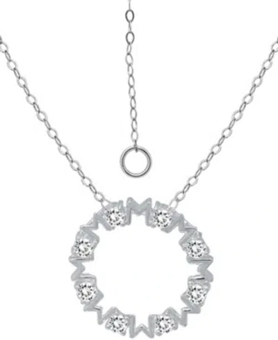 Giani Bernini Cubic Zirconia "mom" Circle Pendant Necklace In Sterling Silver, 16" + 2" Extender, Created For Macy