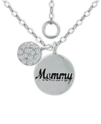 Giani Bernini Cubic Zirconia "mommy" Disc Pendant Necklace In Sterling Silver, 16" +2" Extender, Created For Macy'
