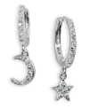 Giani Bernini Cubic Zirconia Moon & Star Charm Drop Huggie Hoop Earring In Sterling Silver Or 18k Gold Plated Ster In Silver