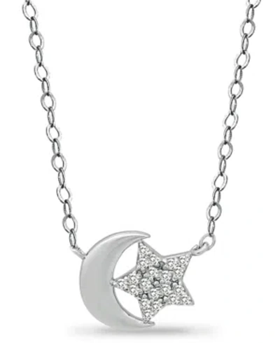 Giani Bernini Cubic Zirconia Moon & Star Pendant Necklace In Sterling Silver, 16" + 2" Extender, Created For Macy'
