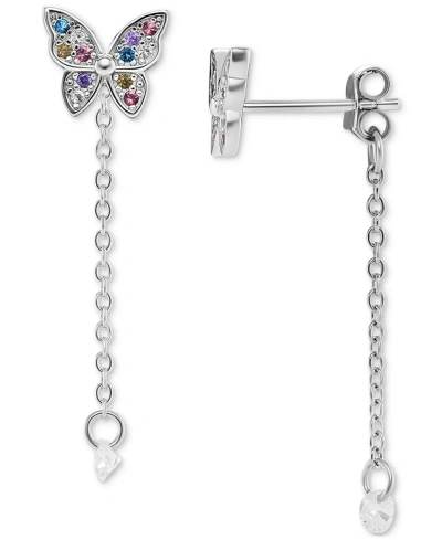 Giani Bernini Cubic Zirconia Multicolor Butterfly Front To Back Chain Drop Earrings In Sterling Silver, Created Fo