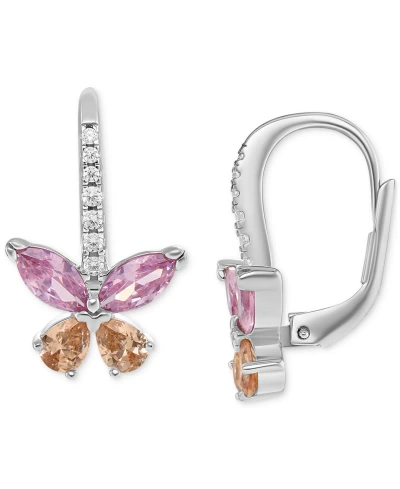 Giani Bernini Cubic Zirconia Multicolor Butterfly Leverback Earrings In Sterling Silver, Created For Macy's In Pink