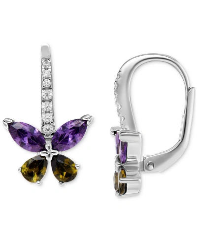 Giani Bernini Cubic Zirconia Multicolor Butterfly Leverback Earrings In Sterling Silver, Created For Macy's In Purple