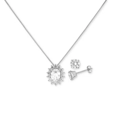 Giani Bernini Cubic Zirconia Oval Cluster Pendant Necklace & Stud Earrings Set In Sterling Silver, Exclusively At